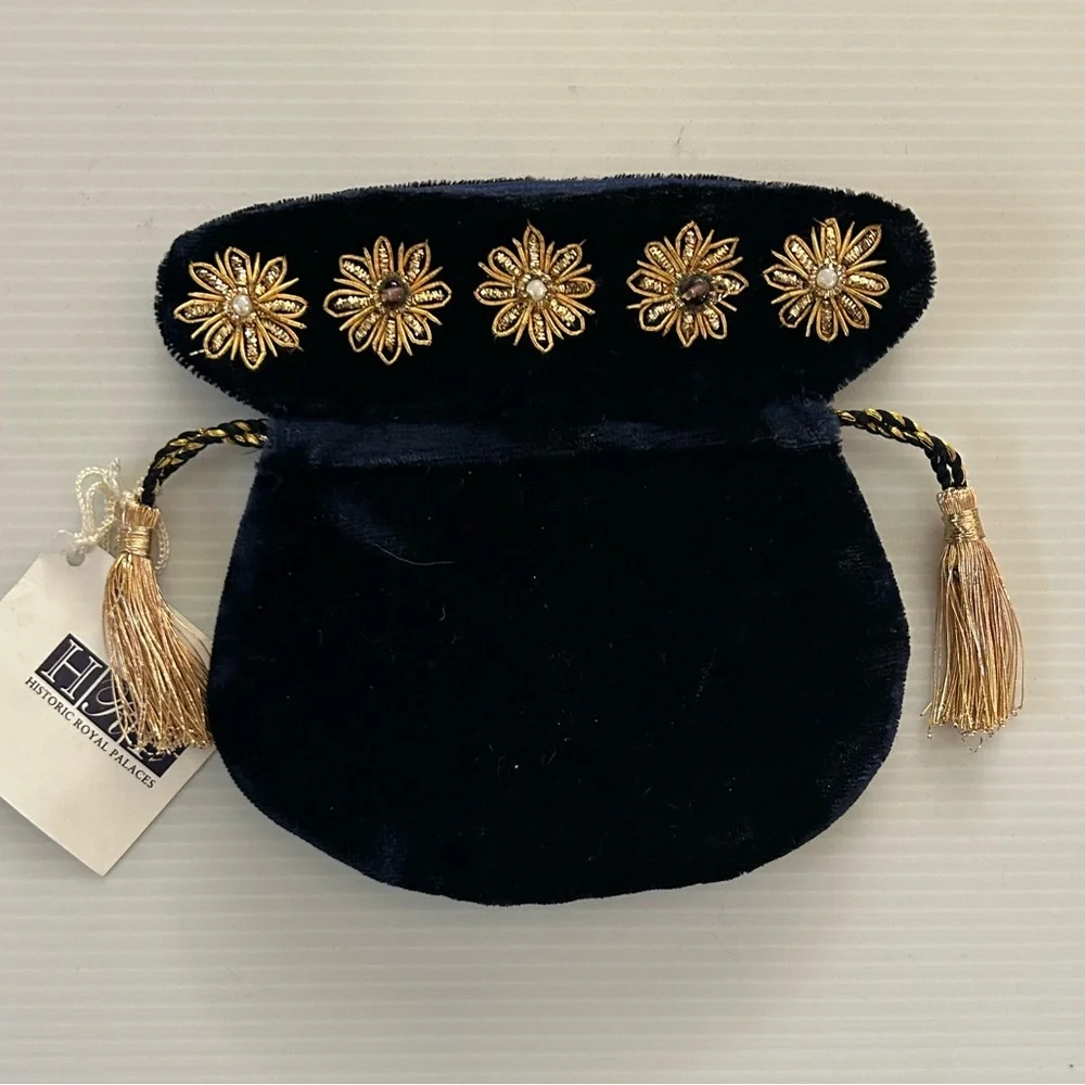 Blue Velvet Jewelery Pouch w Gold Tassels